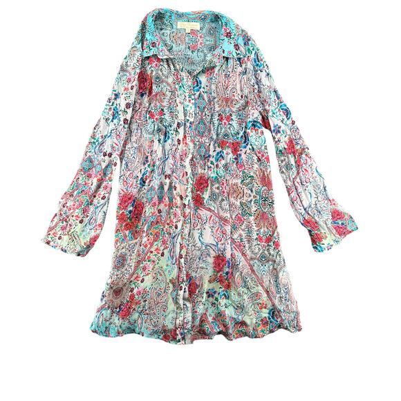 True Colours by La Moda Silk Floral Boho Dress Midi Long Sleeve V-Neck S / M - Picture 1 of 7